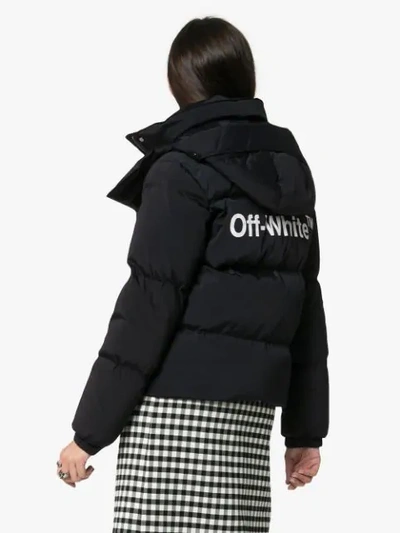 Shop Off-white Logo Hooded Puffer Jacket In Black