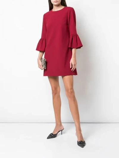 Shop Alice And Olivia Coley Ruffled-cuff Dress In Red