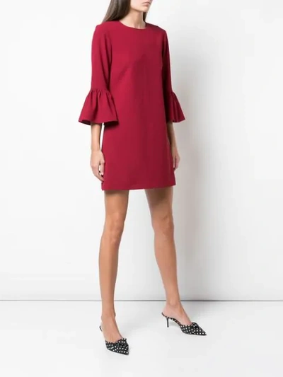 Shop Alice And Olivia Coley Ruffled-cuff Dress In Red