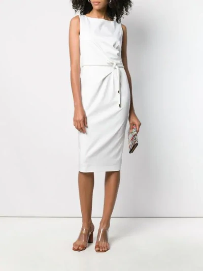 Max Mara Cordoba Belted Stretch-cotton Dress In White | ModeSens
