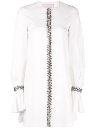 Shop Carolina Herrera Crystal Embellished Shirt Dress In White