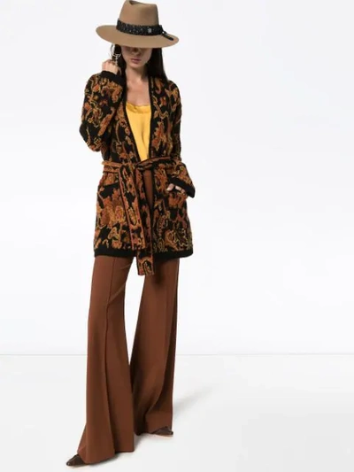 Shop Etro Ikat Intarsia Knit Wrap Cardigan In Brown