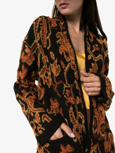 Shop Etro Ikat Intarsia Knit Wrap Cardigan In Brown