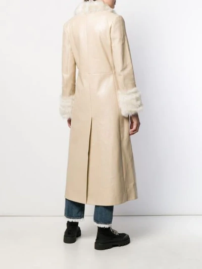Shop Miu Miu Fur-lined Double-breasted Coat In Neutrals