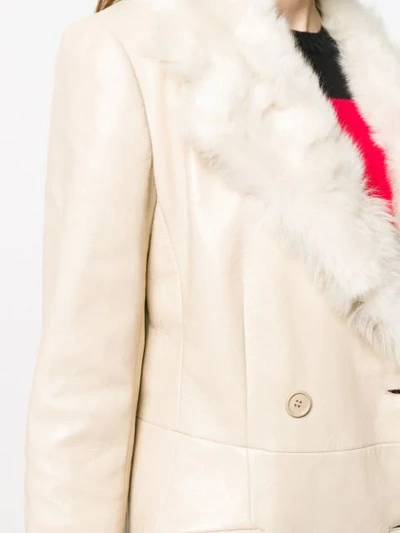 Shop Miu Miu Fur-lined Double-breasted Coat In Neutrals