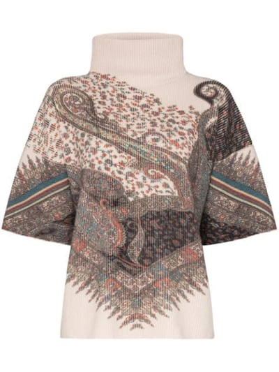 Shop Etro Oversized Paisley-print Ribbed Jumper In Neutrals