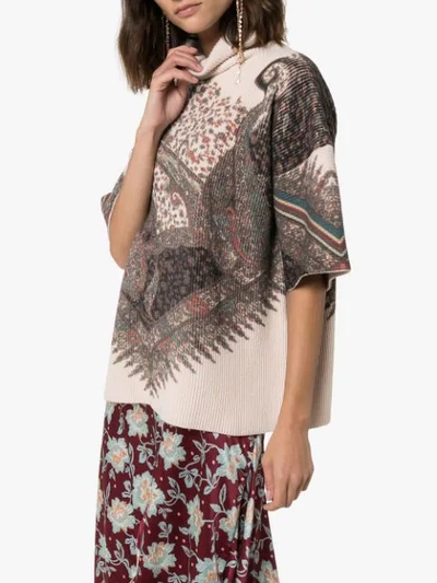 Shop Etro Oversized Paisley-print Ribbed Jumper In Neutrals