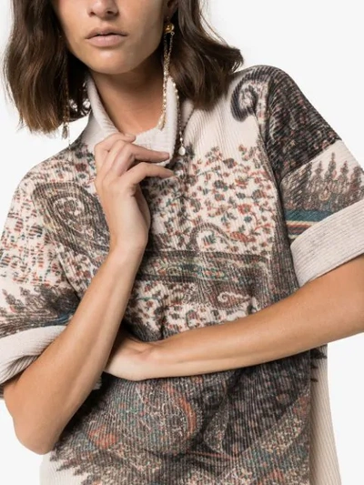 Shop Etro Oversized Paisley-print Ribbed Jumper In Neutrals