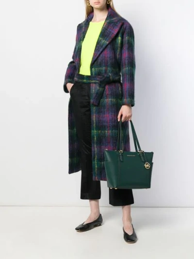 Shop Giada Benincasa Plaid Print Coat In Blue