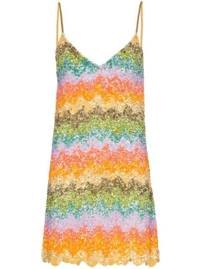 Shop Ashish Rainbow Sequin Embellished Slip Dress In Multicolour