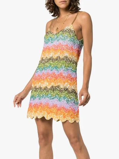 Shop Ashish Rainbow Sequin Embellished Slip Dress In Multicolour