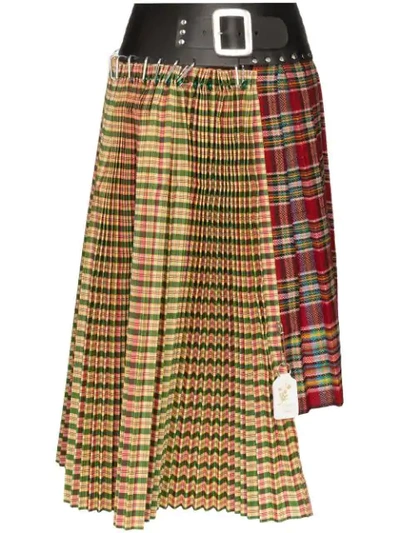 Shop Chopova Lowena Tartan Pleated Asymmetric Midi Skirt In Multicolour
