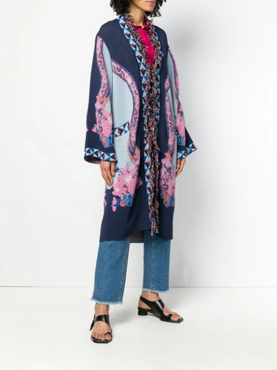 Shop Etro Knitted Jacquard Coat - Multicolour