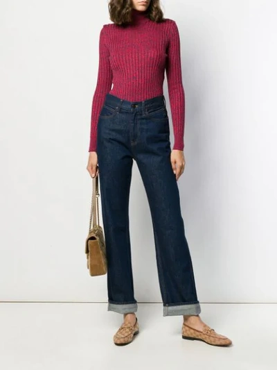 Shop Gucci Turtle Neck Ribbed Sweater In Red