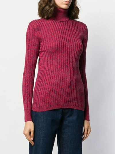 Shop Gucci Turtle Neck Ribbed Sweater In Red
