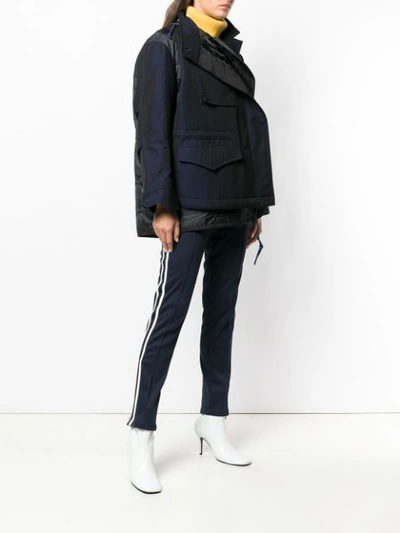 Shop Sacai Layered Hooded Jacket In Blue