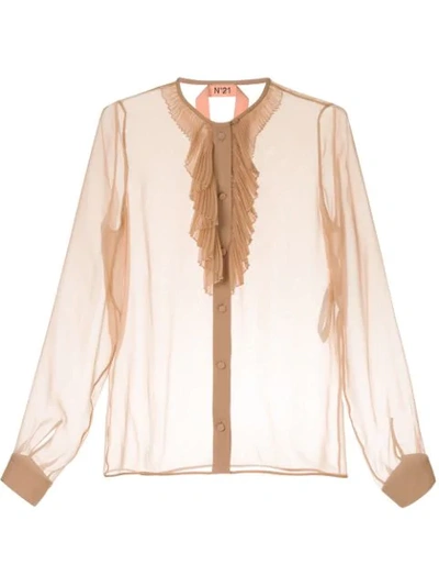 Shop N°21 Ruffled Silk Shirt In Neutrals