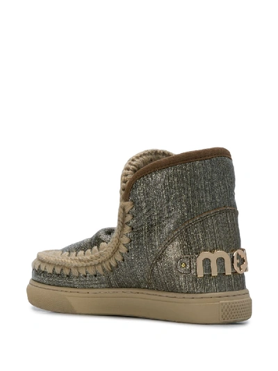 Shop Mou Leather Big Logo Boots In Gold