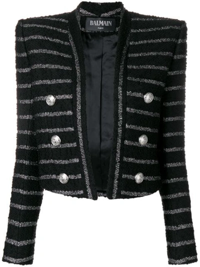 Shop Balmain Open Front Stripped Jacket - Black