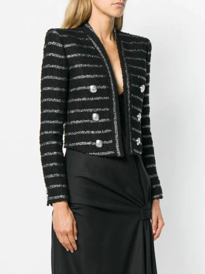 Shop Balmain Open Front Stripped Jacket - Black