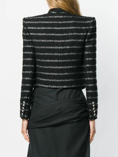 Shop Balmain Open Front Stripped Jacket - Black