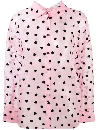 Shop Valentino Sheer Heart Print Shirt - Pink
