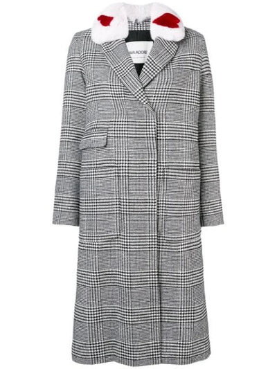 Shop Ava Adore Checkered Fur Collar Coat - Black