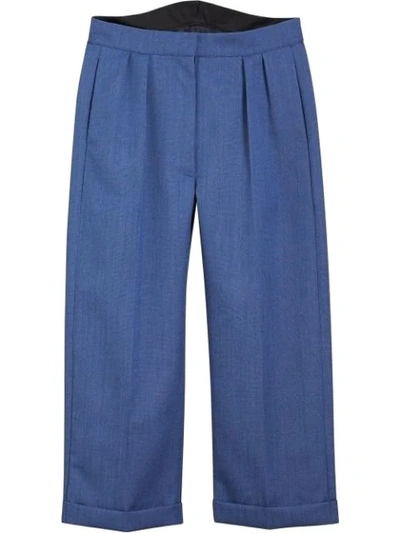 Shop Burberry Wool Mohair Cropped Tailored Trousers In Blue