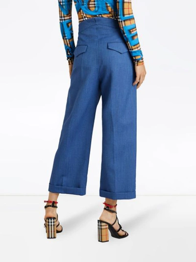 Shop Burberry Wool Mohair Cropped Tailored Trousers In Blue