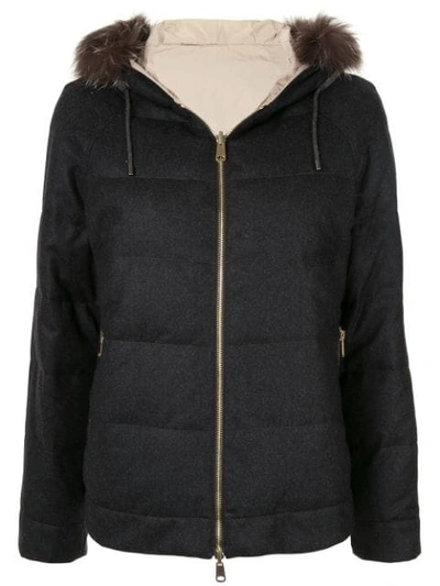 Shop Brunello Cucinelli Wool Hooded Padded Jacket In Blue