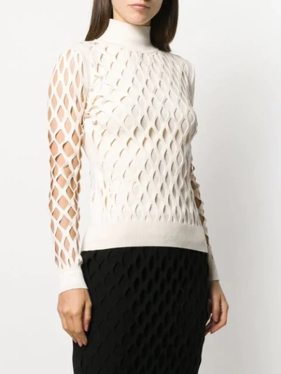 Shop Fendi Open-knit High-neck Jumper In Neutrals