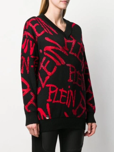 Shop Philipp Plein Logo Intarsia Jumper In Black