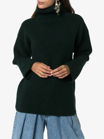 Shop Jacquemus Ribbed Turtleneck Jumper In Green