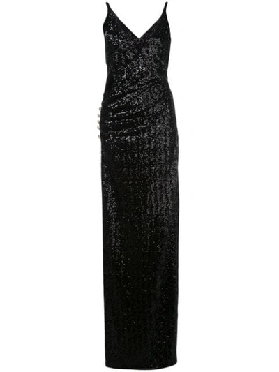 Shop Balmain Sequinned Long Dress In Black
