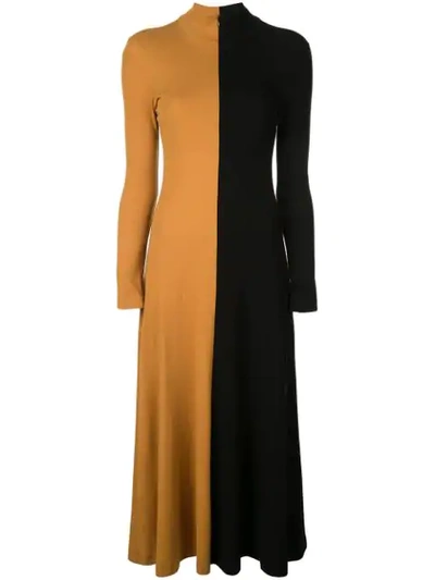 Shop Rosetta Getty Colour Block Knitted Dress In Ochre