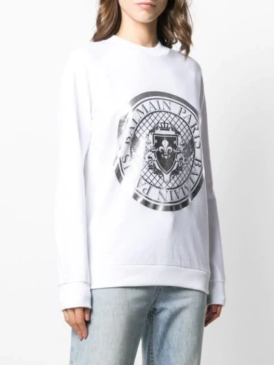 Shop Balmain Medallion Print Sweatshirt In White