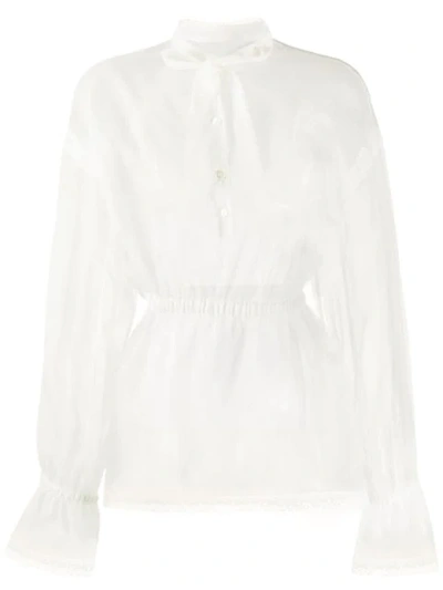 Shop Dolce & Gabbana Sheer Bow Front Blouse In White