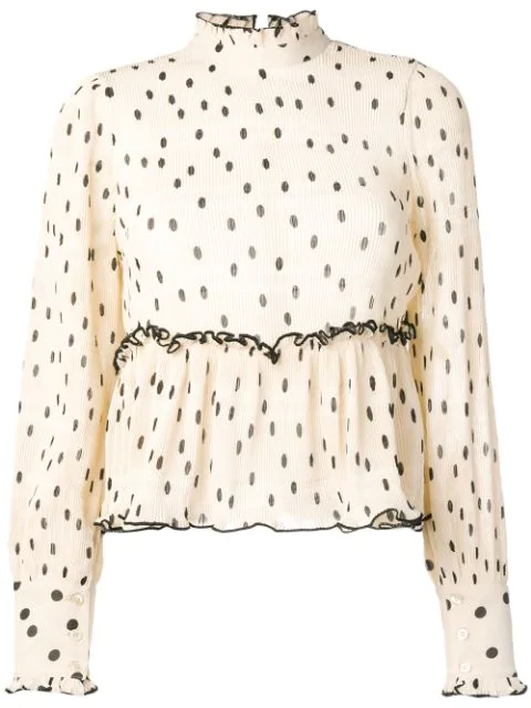 ganni polka dot top