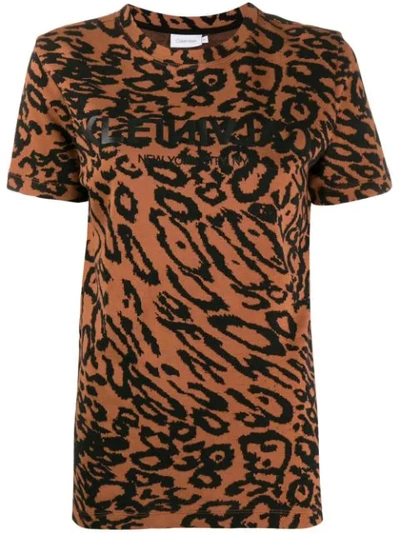 Shop Calvin Klein Leopard Piqué T-shirt In Brown