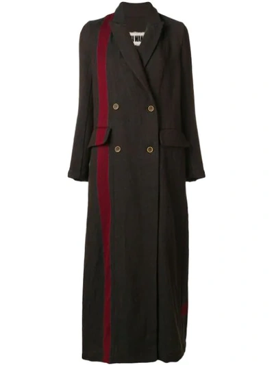 Shop Uma Wang Long Stripe Coat - Brown
