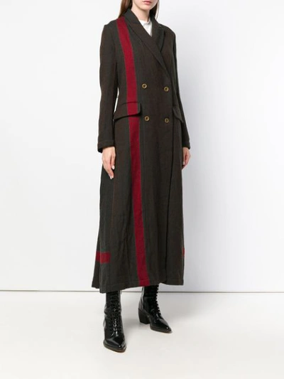 Shop Uma Wang Long Stripe Coat - Brown