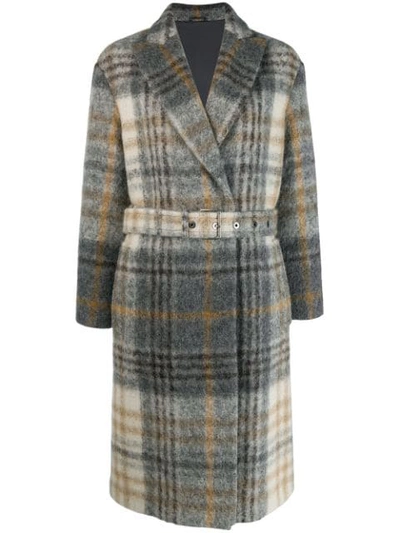 Shop Brunello Cucinelli Check Print Coat In Grey