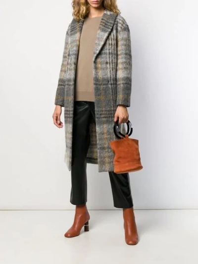 Shop Brunello Cucinelli Check Print Coat In Grey