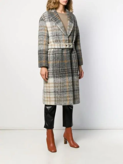 Shop Brunello Cucinelli Check Print Coat In Grey