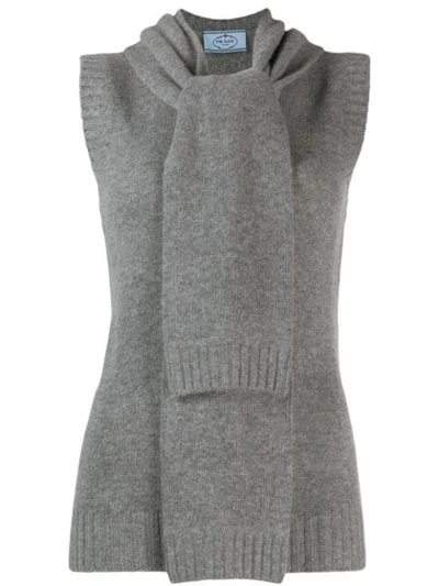 Shop Prada Scarf Style Knitted Top In Grey