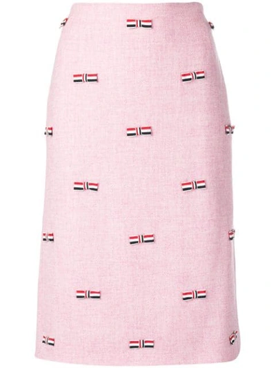 Shop Thom Browne Rwb Bow Embroidered Pencil Skirt In Pink