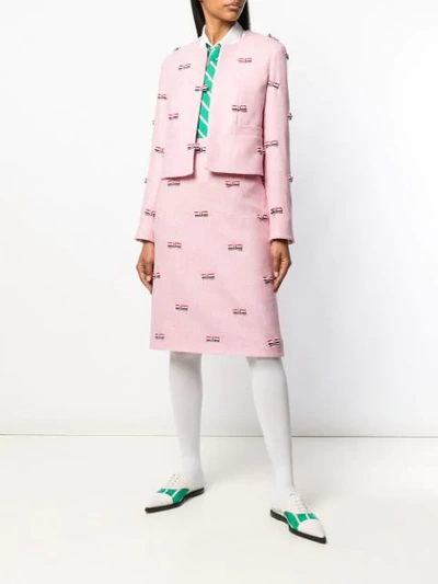 Shop Thom Browne Rwb Bow Embroidered Pencil Skirt In Pink