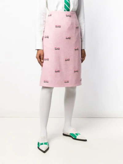 THOM BROWNE 领结刺绣铅笔裙 - 粉色