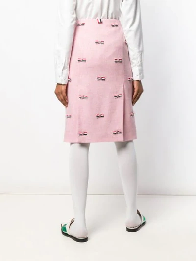 Shop Thom Browne Rwb Bow Embroidered Pencil Skirt In Pink