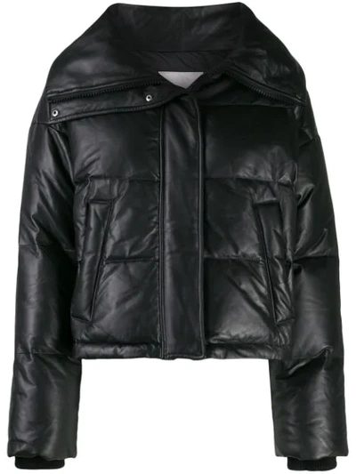 Shop Yves Salomon Leather Puffer Jacket In Black